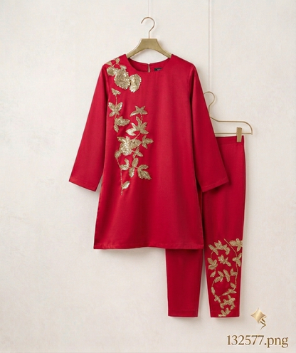 2Pc Embroided Ladies Linen Dress
