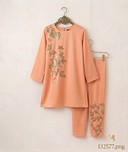 2Pc Embroided Ladies Linen Dress