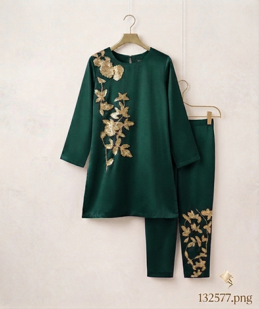 2Pc Embroided Ladies Linen Dress